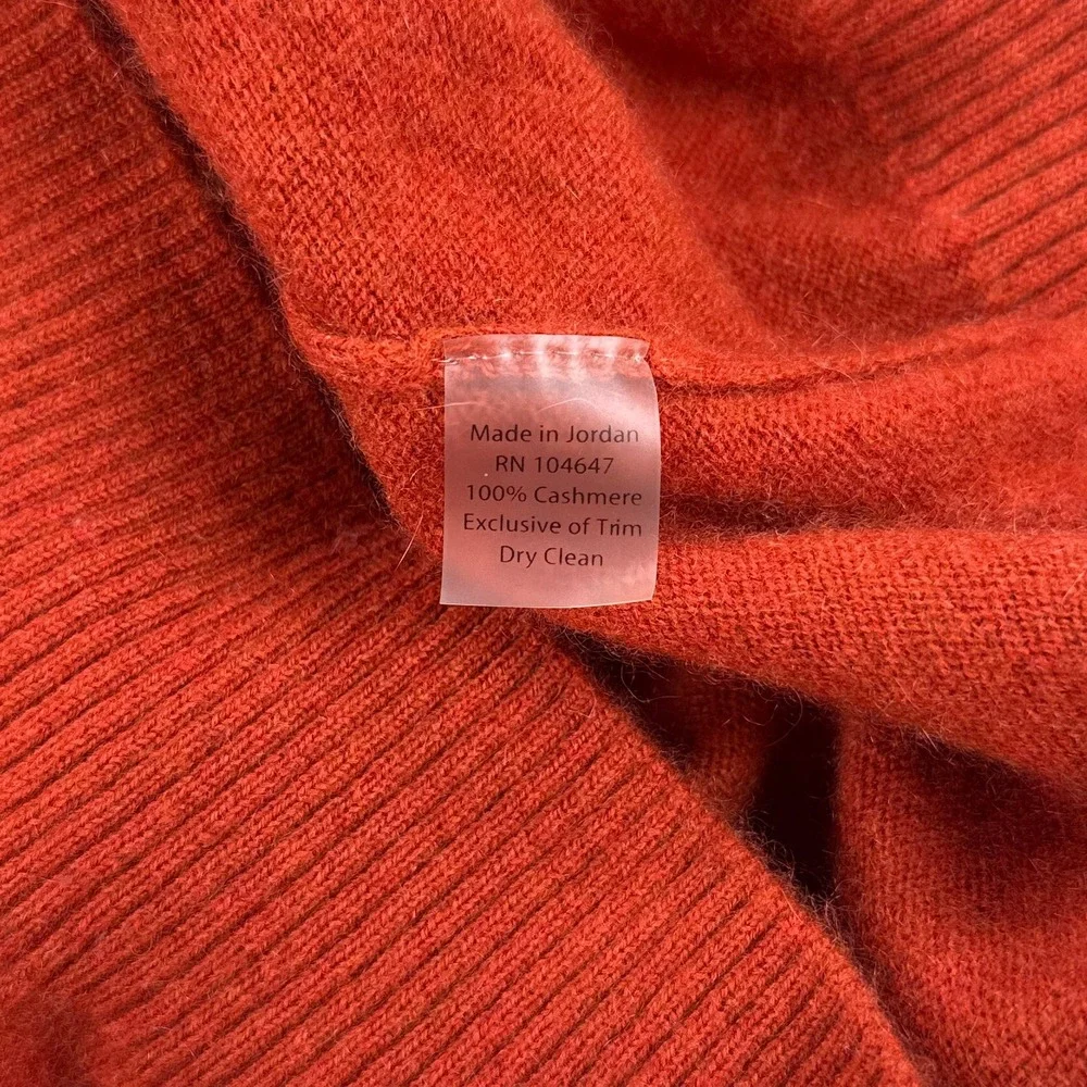 Forte Cashmere Mens Sweater Medium Orange Quarter Zip Pullover Mock Neck Soft
